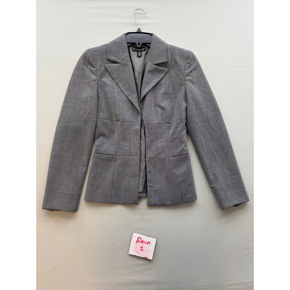 Bebe Gray Tailored Hook and Eye Blazer Jacket Size 0 Notched Lapel Professional